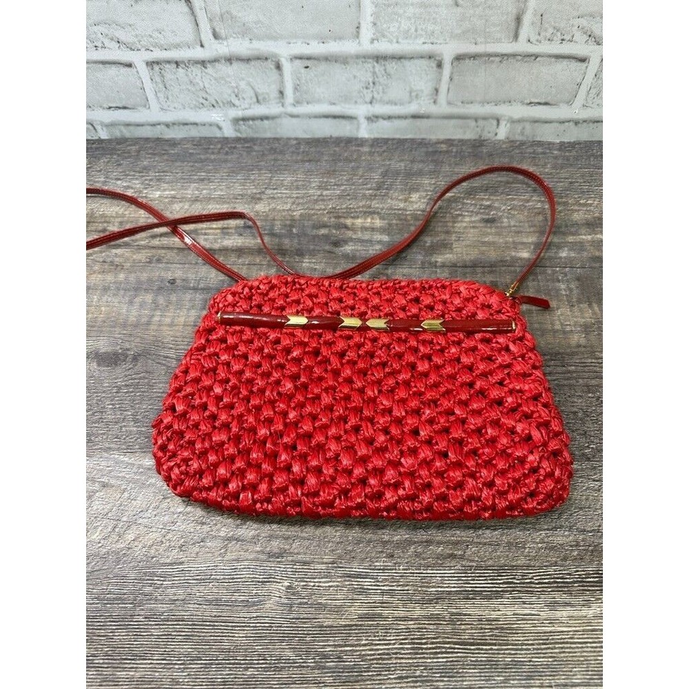 Rodo Made in Italy Vintage Wicker Clutch Purse Evening Bag Handbag Red